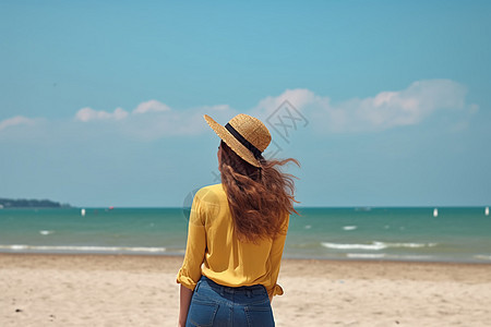 夏季海滩上的美丽女子背景图片