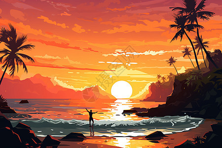 热带海滩的日出背景图片