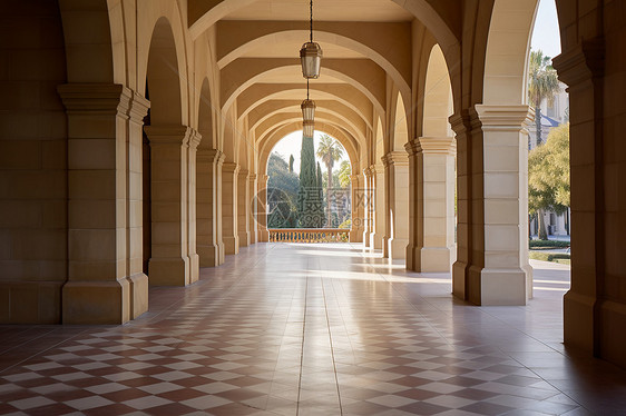 校园宁静的走廊图片