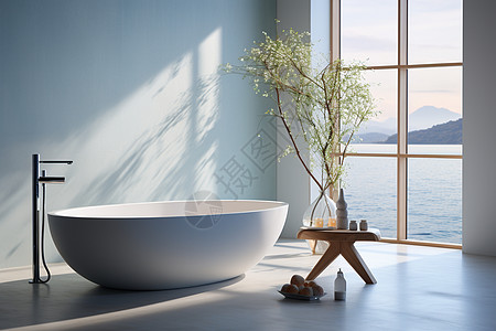 阳光和浴缸浴室 设计高清图片