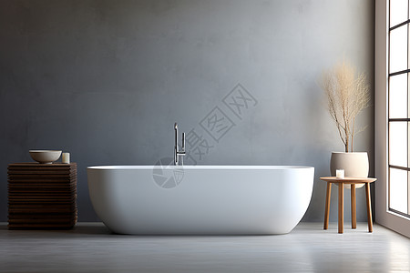 窗前的浴缸浴室 设计高清图片