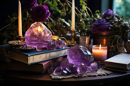 古典书籍上的紫水晶图片