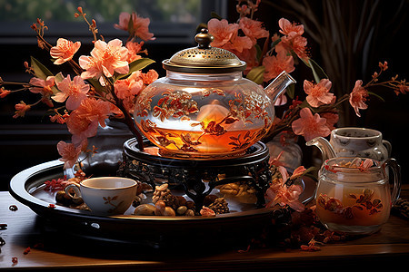 传统东方文化的茶壶背景图片