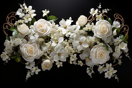 白色边框装饰白色鲜花画框背景