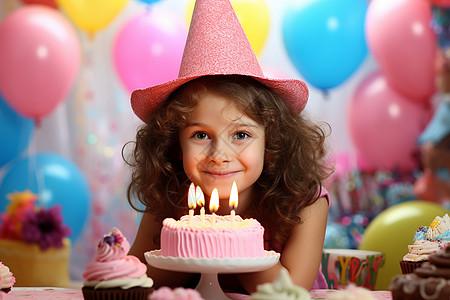 庆祝生日的可爱小女孩背景图片