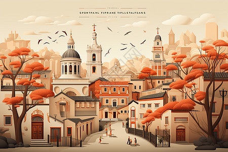 创意古典的城镇插图图片