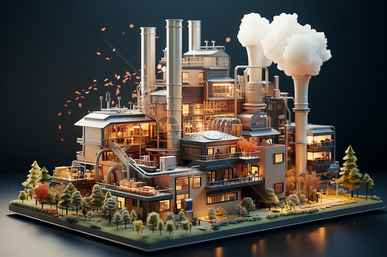 立体创意环保工厂模型图片