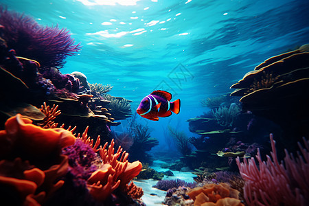 梦幻海底的条纹鱼背景图片