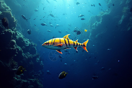 深海中的热带条纹鱼背景图片