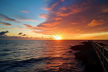 海上的日落码头背景图片