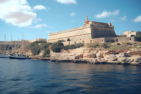 海洋中的古城堡建筑图片