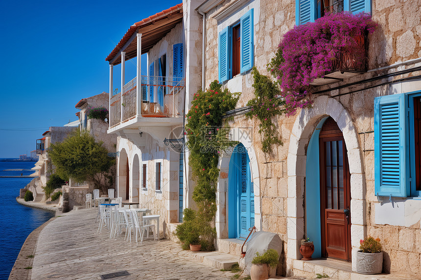 美丽的爱琴海小镇建筑景观图片