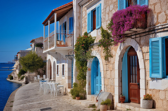 美丽的爱琴海小镇建筑景观图片