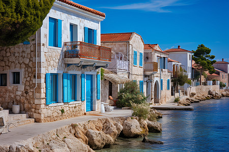 著名的爱琴海小镇建筑景观背景图片