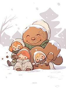 冬季雪地中欢乐玩耍的小熊图片