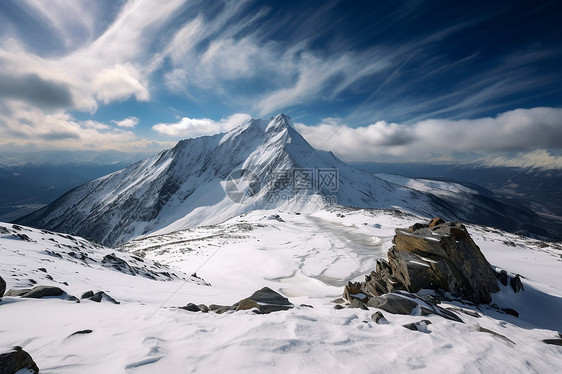 冰雪皑皑的雪山山峰景观图片