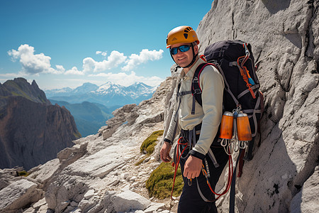 户外自由攀登山脉的男士图片