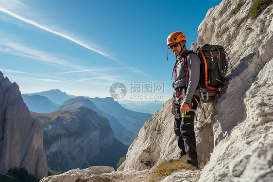 户外攀岩的登山者图片