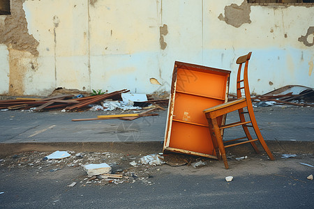 户外碎片中废弃的椅子图片