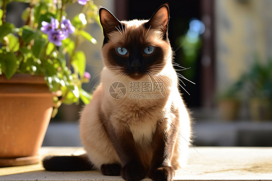 毛茸茸的暹罗猫猫咪图片