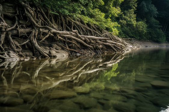 河流上的植物根系图片