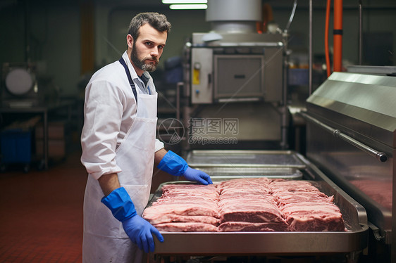 包装肉类的服务员图片