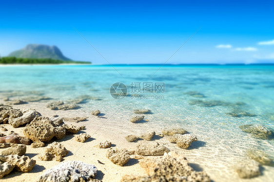 石滩下的蓝天美景图片