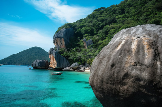 海边巨石山水相映图片