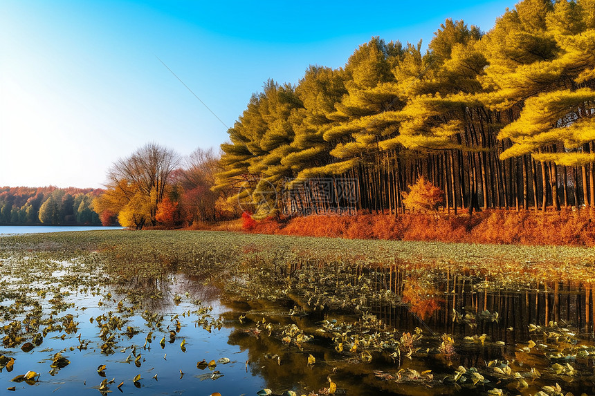 湖光山色的秋季风景图片