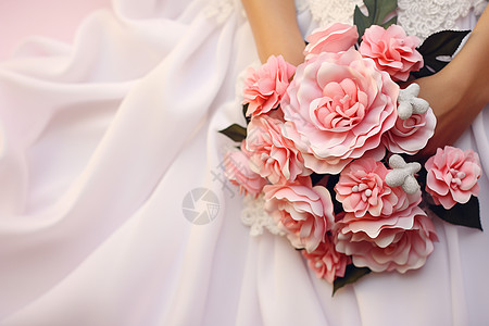 拿着鲜花的新娘背景图片