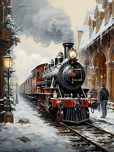 积雪中的火车背景图片