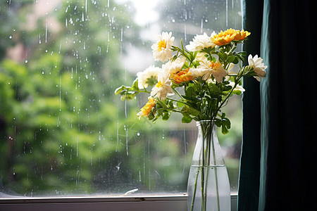 窗前雨中的静物背景图片