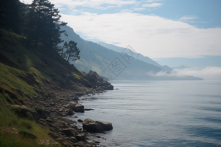 湖岸的自然风景背景