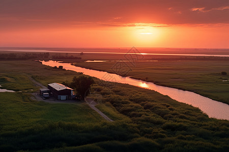 天空中壮丽的夕阳背景图片