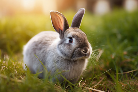 户外阳光下可爱的兔子背景图片