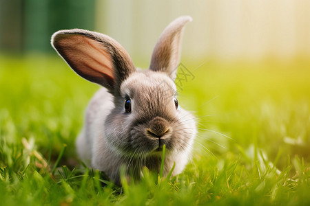 户外草地上可爱的兔子背景图片