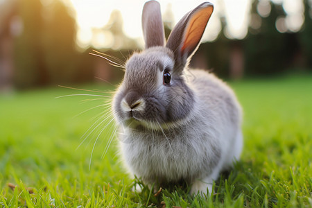 青草上坐着的兔子图片