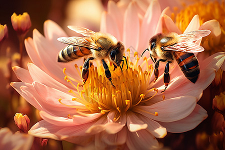 收集花蜜的蜜蜂图片