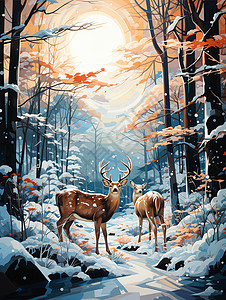 森林里的动物小鹿背景图片