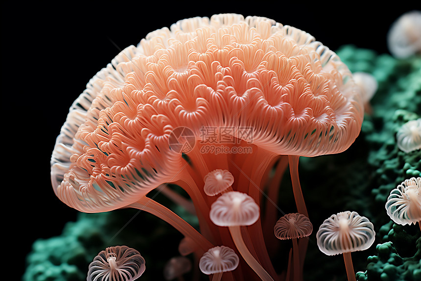 橙色蘑菇群图片