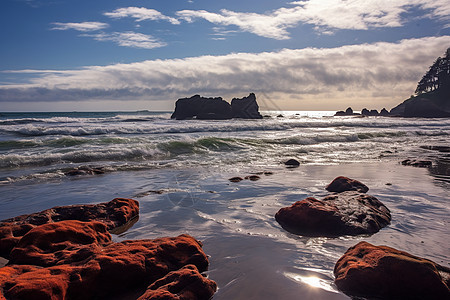 湛蓝的大海岩石美景图片