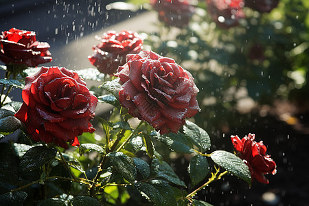 雨中的红玫瑰图片