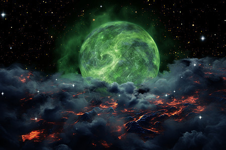 神秘的绿色星球背景图片