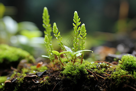 苔藓地里的幼苗图片