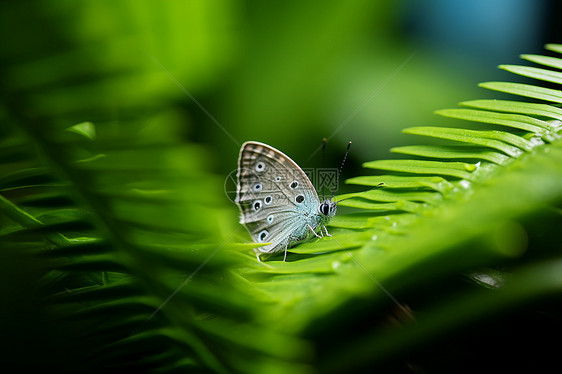 蝴蝶栖息在绿叶间图片