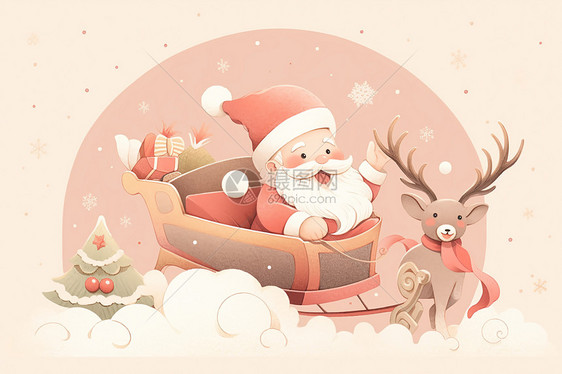 圣诞老人乘坐雪橇出行图片