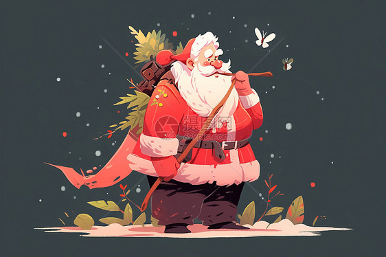 冬日漫步中的圣诞老人图片