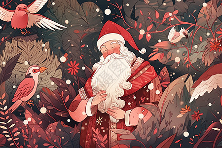 圣诞老人在神奇的森林中图片