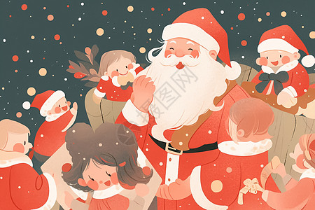 圣诞老人被一群孩子围绕图片
