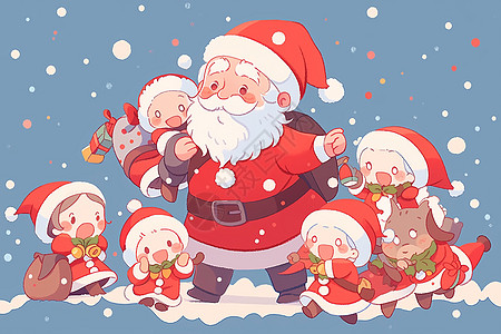 可爱圣诞老人与一群孩子背景图片